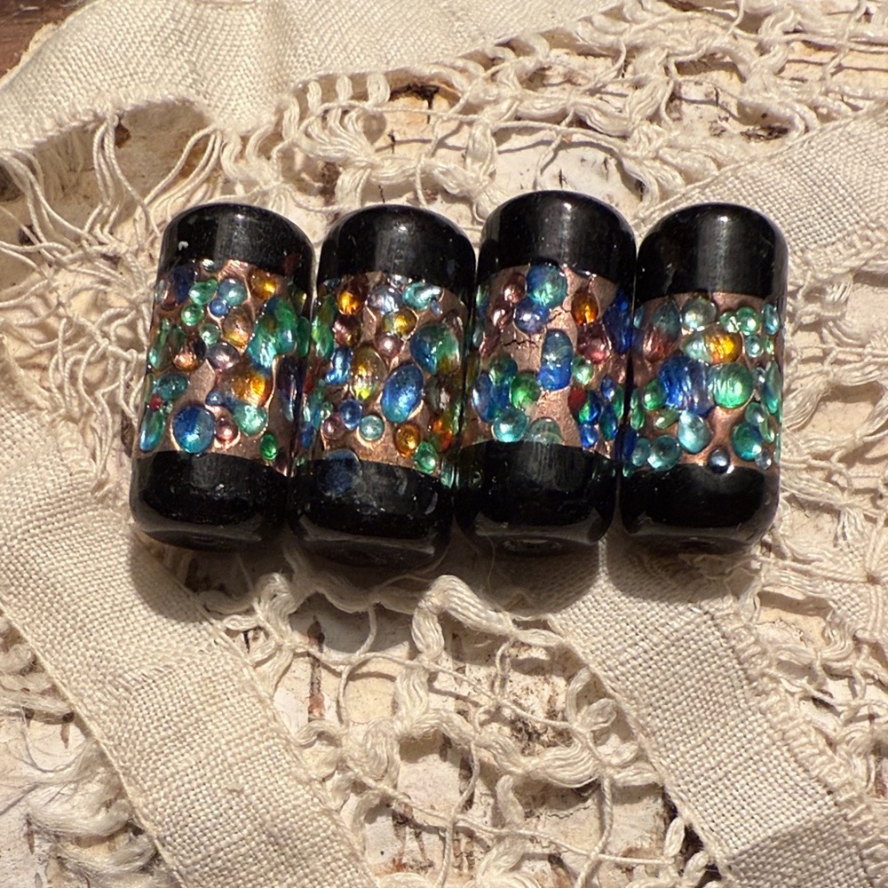 handmade vintage beads foiled lampwork glass for jewelry making or decor set/4